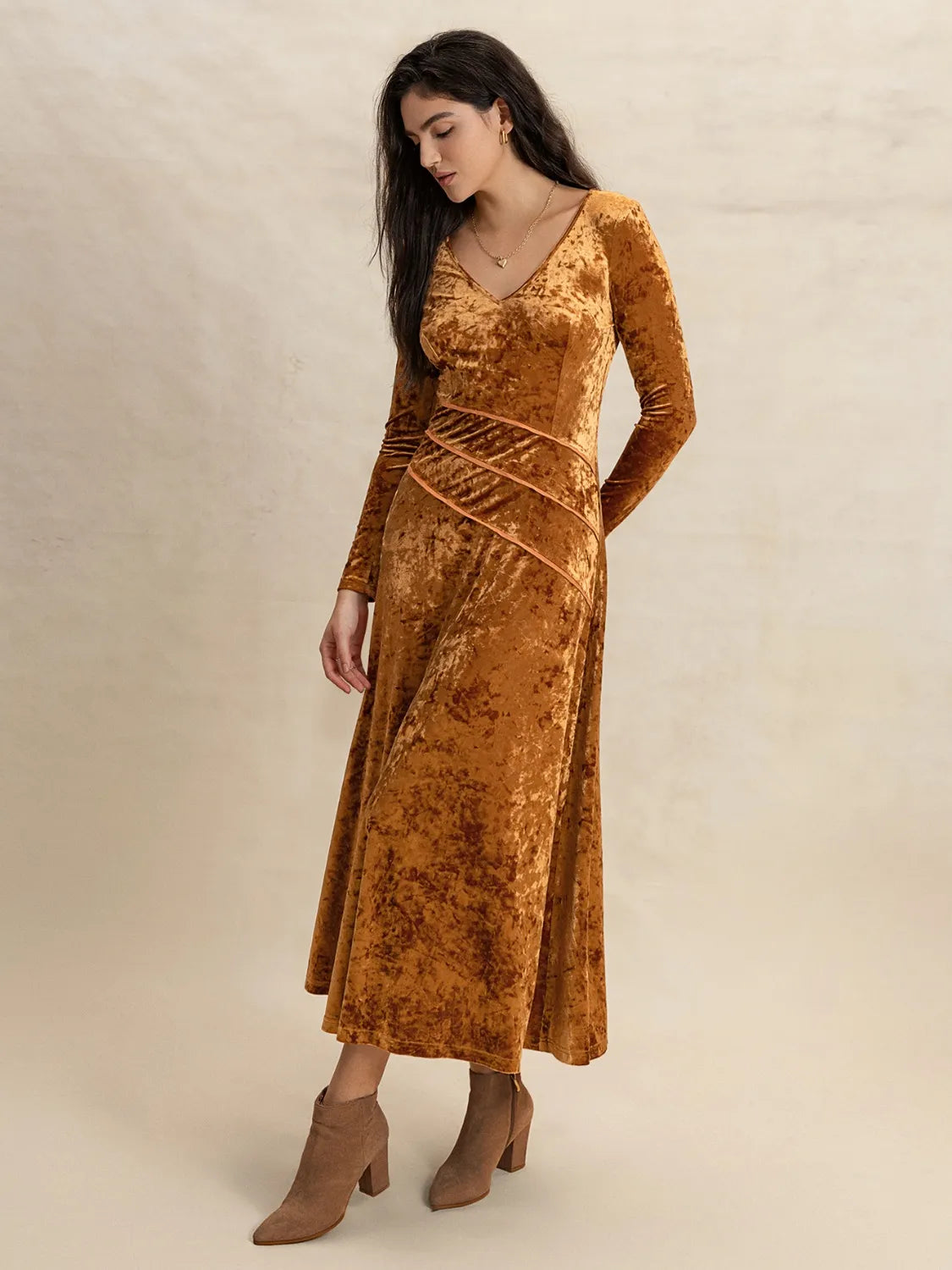 V-Neck Long Sleeve Midi Dress - Blushé Belle