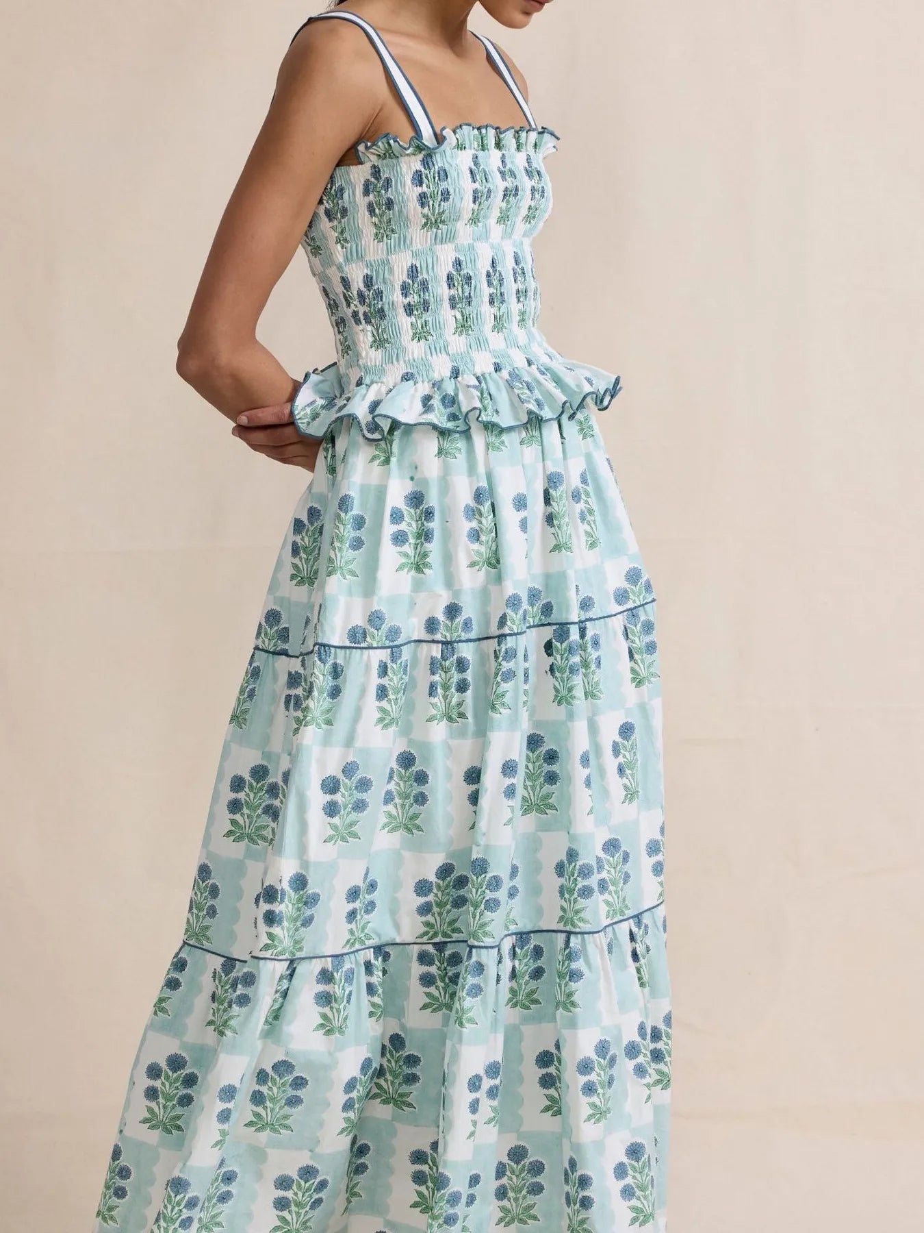 Bohemian Floral Print Smocked Tiered Maxi Dress - Blushé Belle
