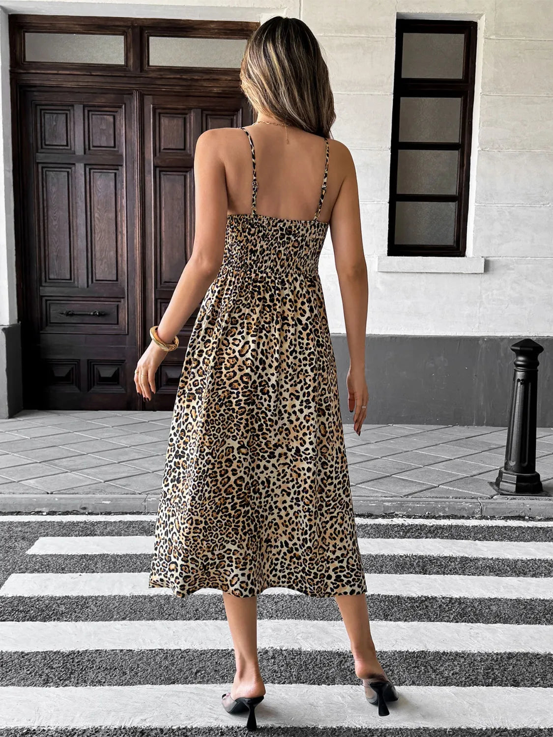 Smocked Leopard Midi Cami Dress - Blushé Belle