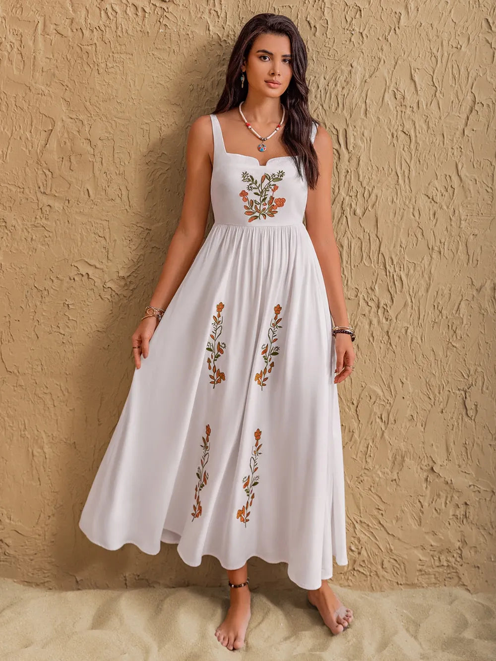 Floral Embroidered Sleeveless Maxi Dress - Blushé Belle