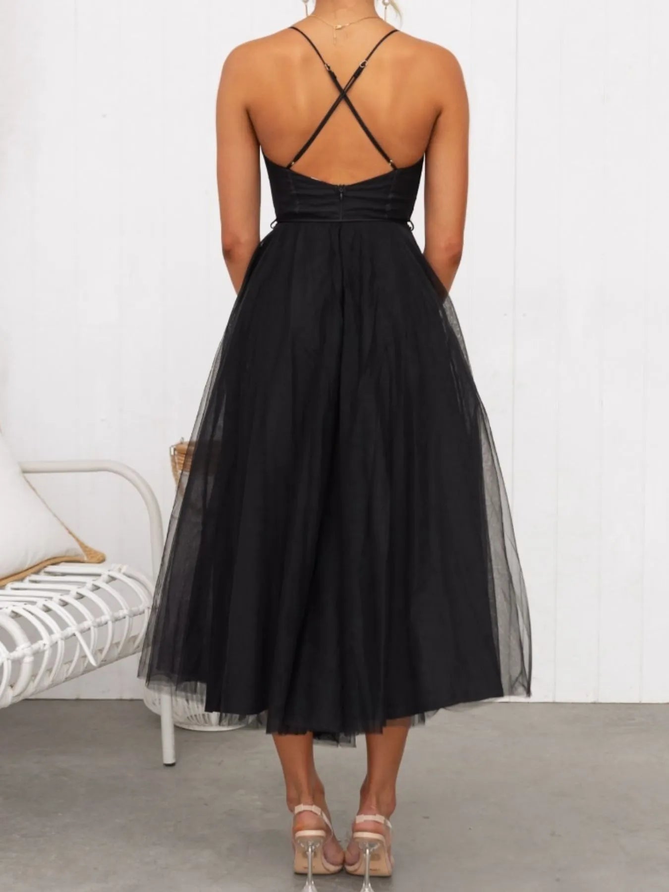 Sweetheart Neck Tulle Midi Dress - Blushé Belle