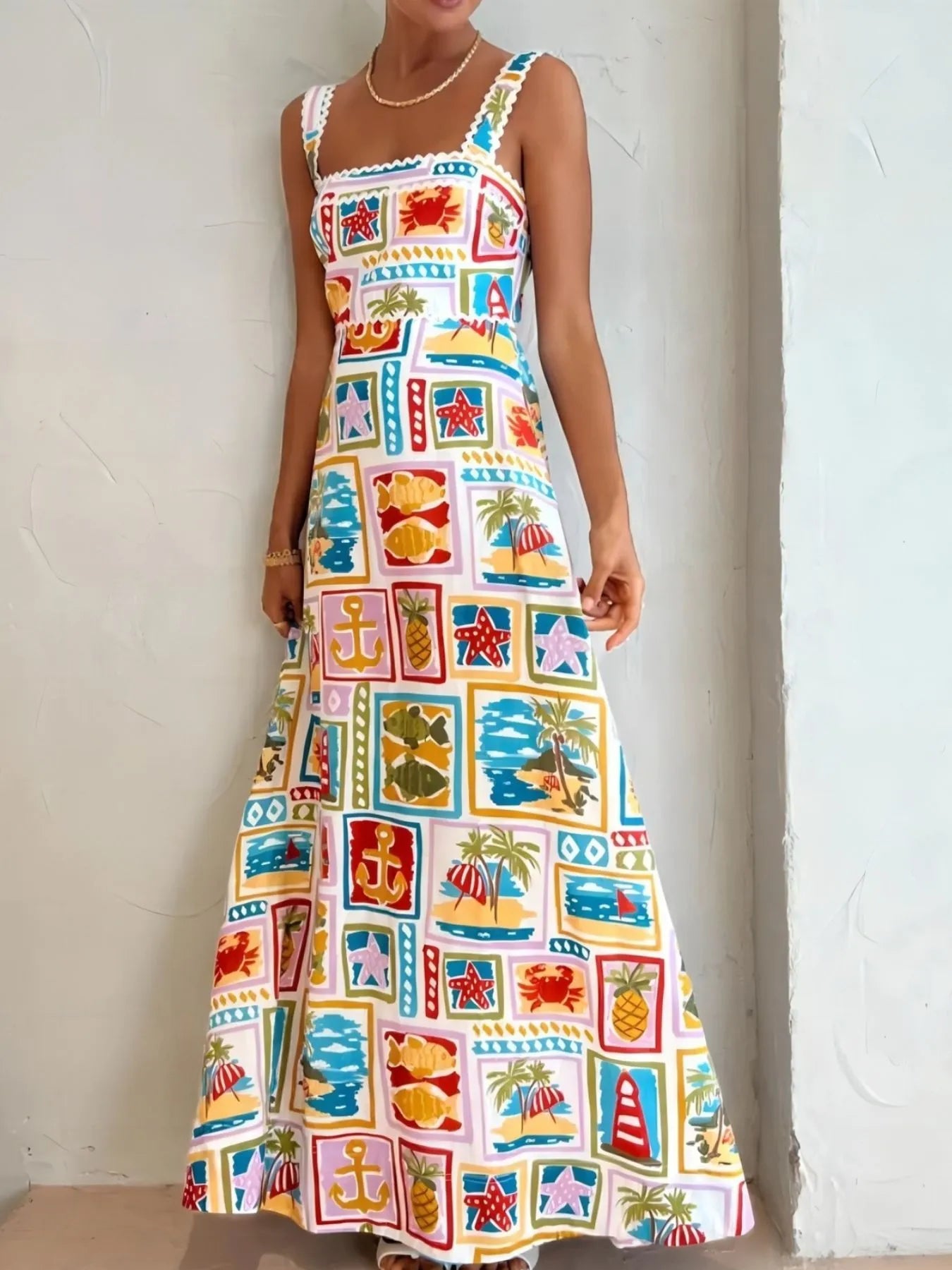 Tropical Print Square Neck Cami Dress - Blushé Belle