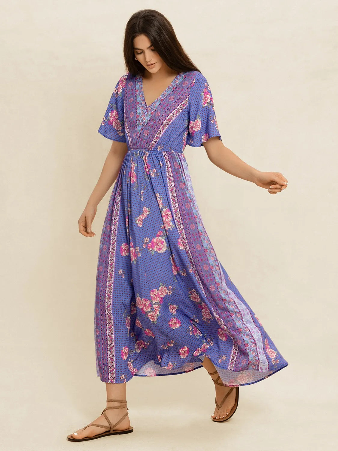 Printed Short Sleeve Midi Dress - Blushé Belle