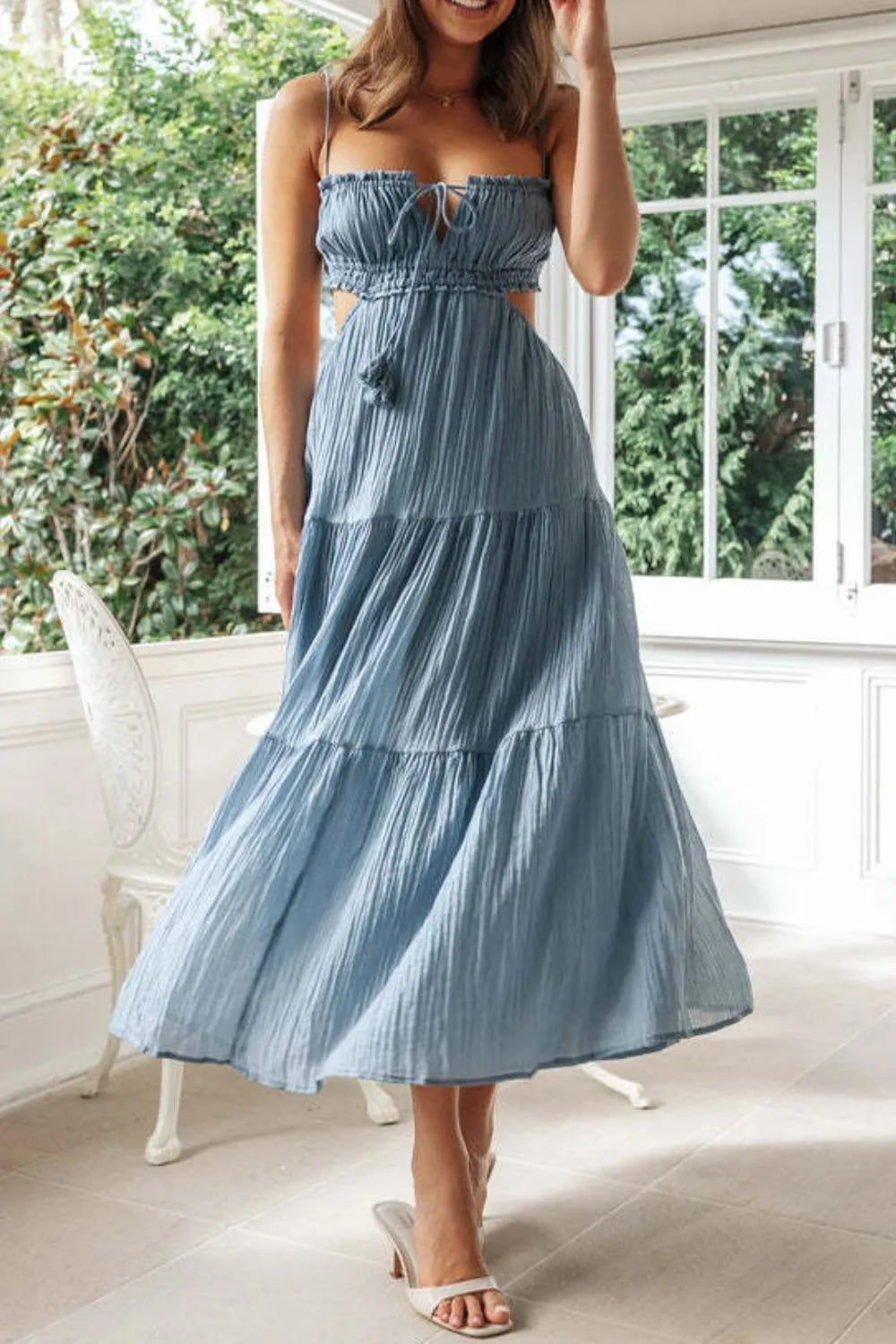 Cutout Square Neck Midi Cami Dress - Blushé Belle