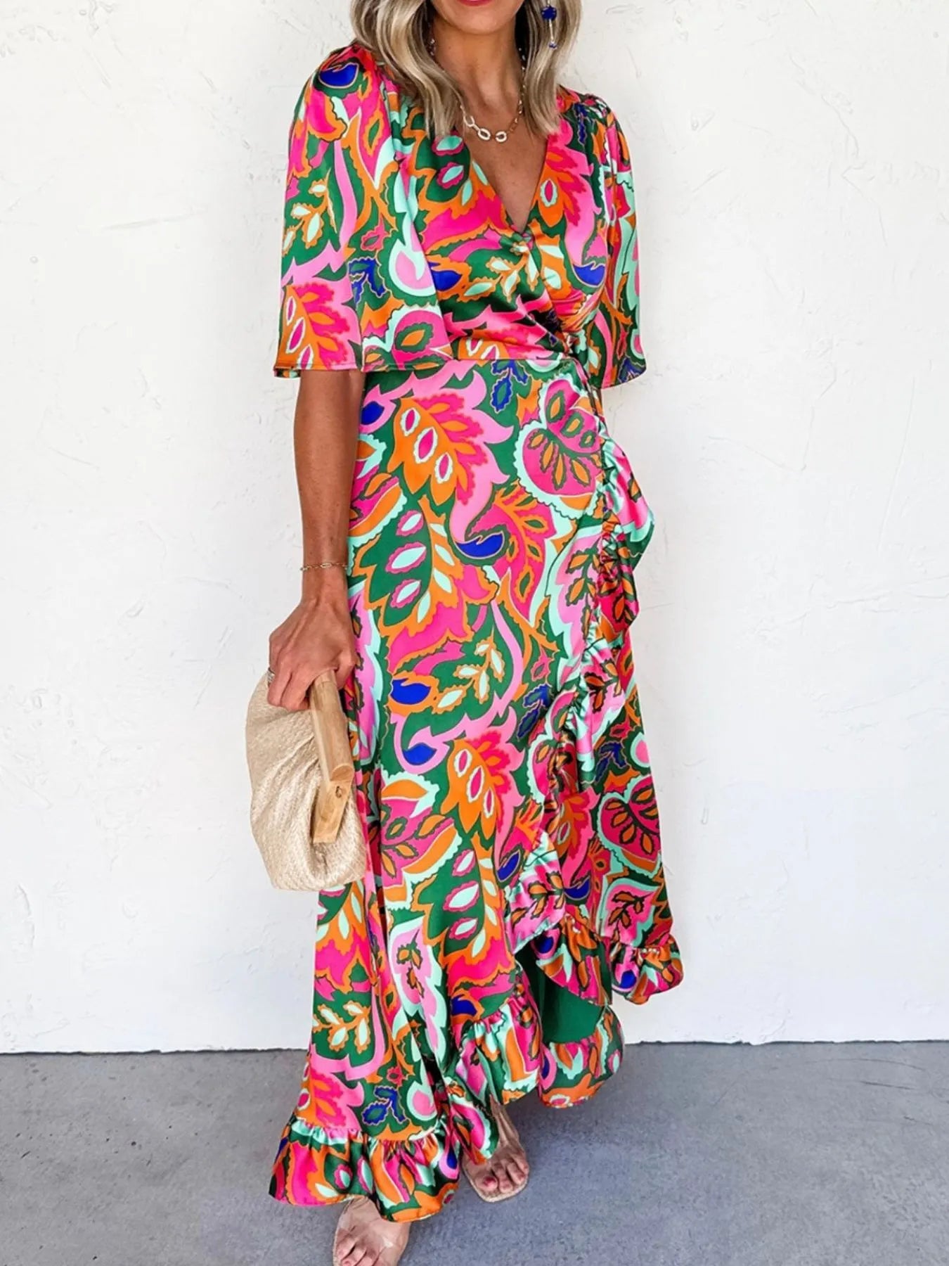 Floral Print Wrap Maxi Dress with Ruffle Details - Blushé Belle