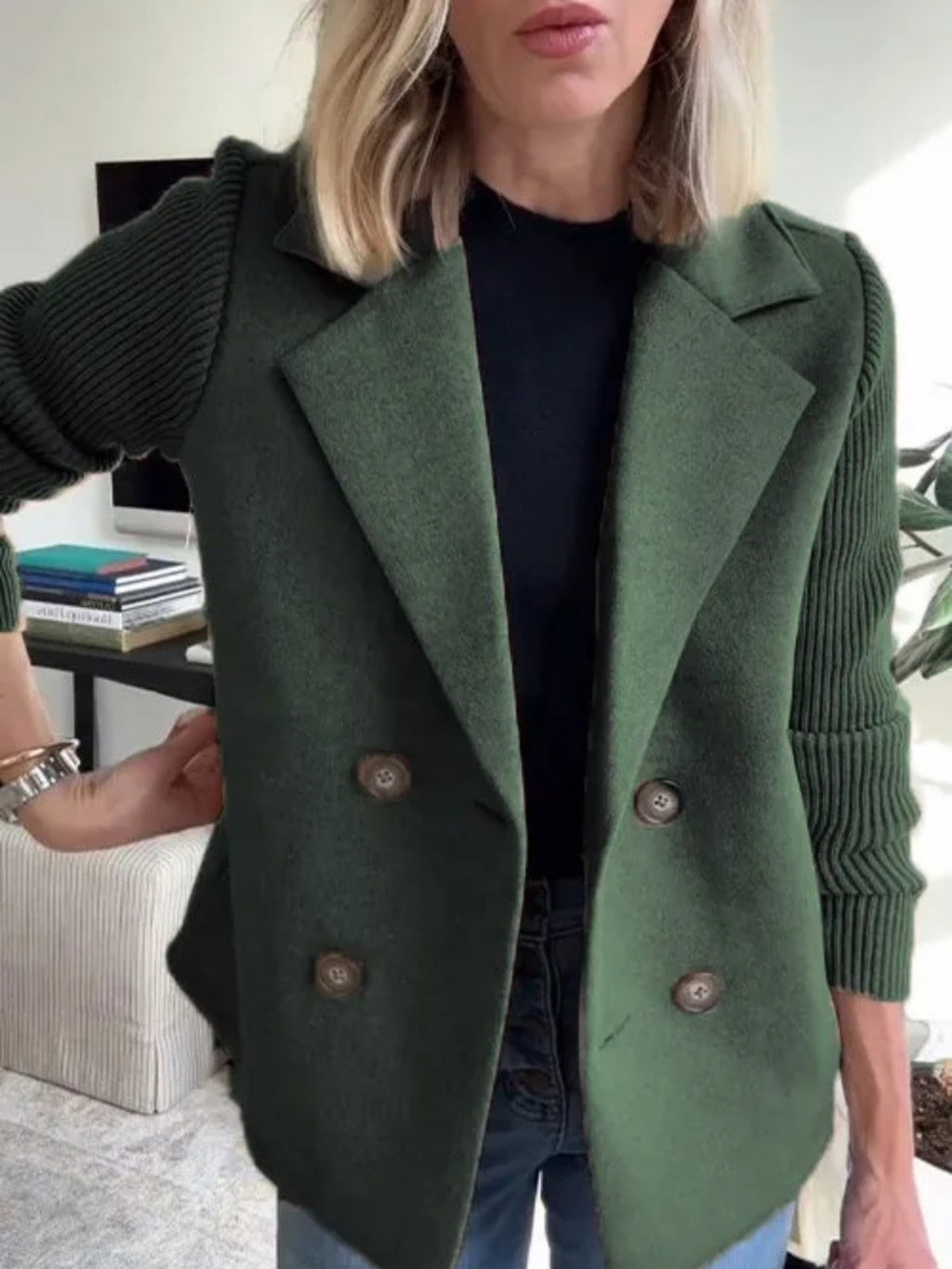 Ava Knit-Sleeve Wool Blazer