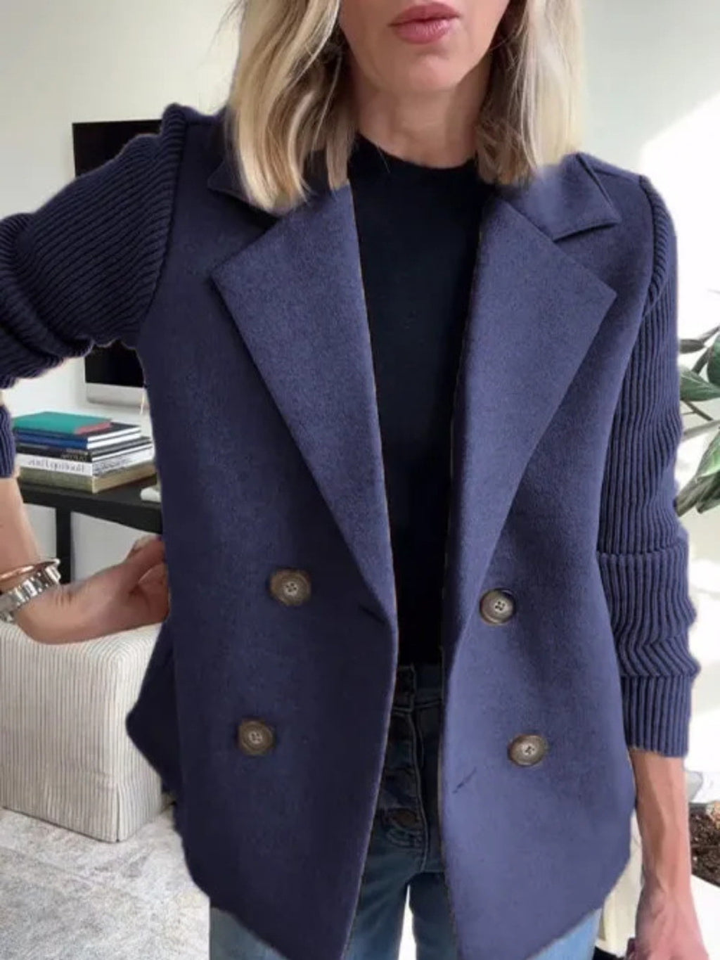 Ava Knit-Sleeve Wool Blazer