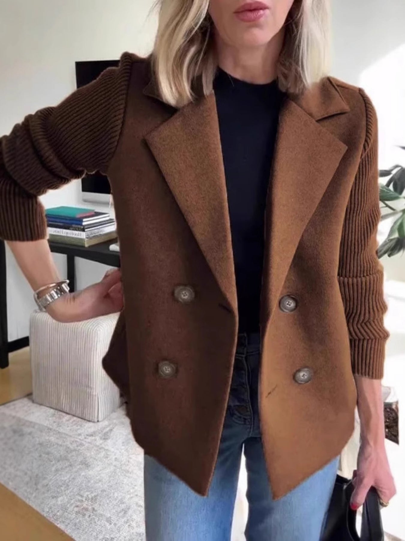 Ava Knit-Sleeve Wool Blazer