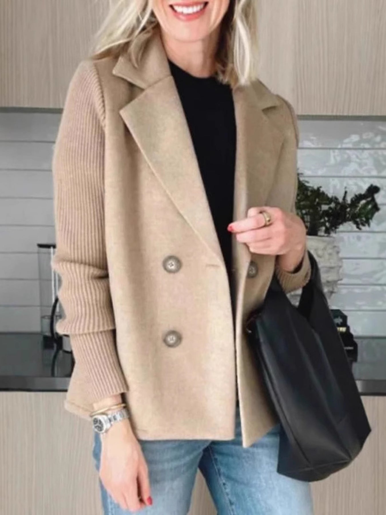 Ava Knit-Sleeve Wool Blazer