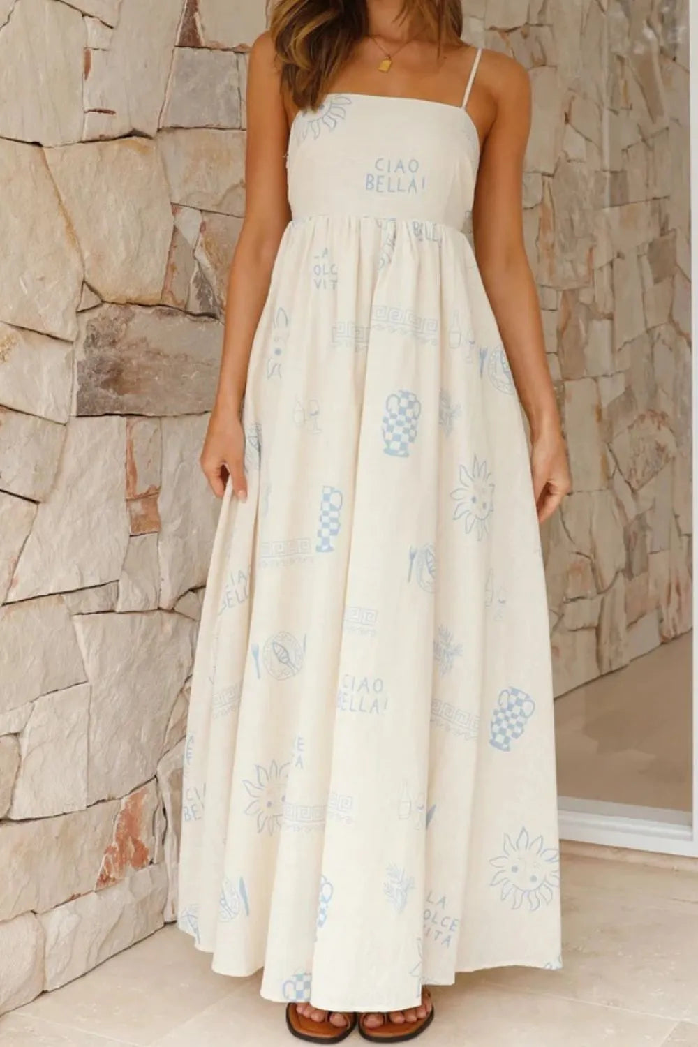 Cutout Back Printed Square Neck Maxi Cami Dress - Blushé Belle