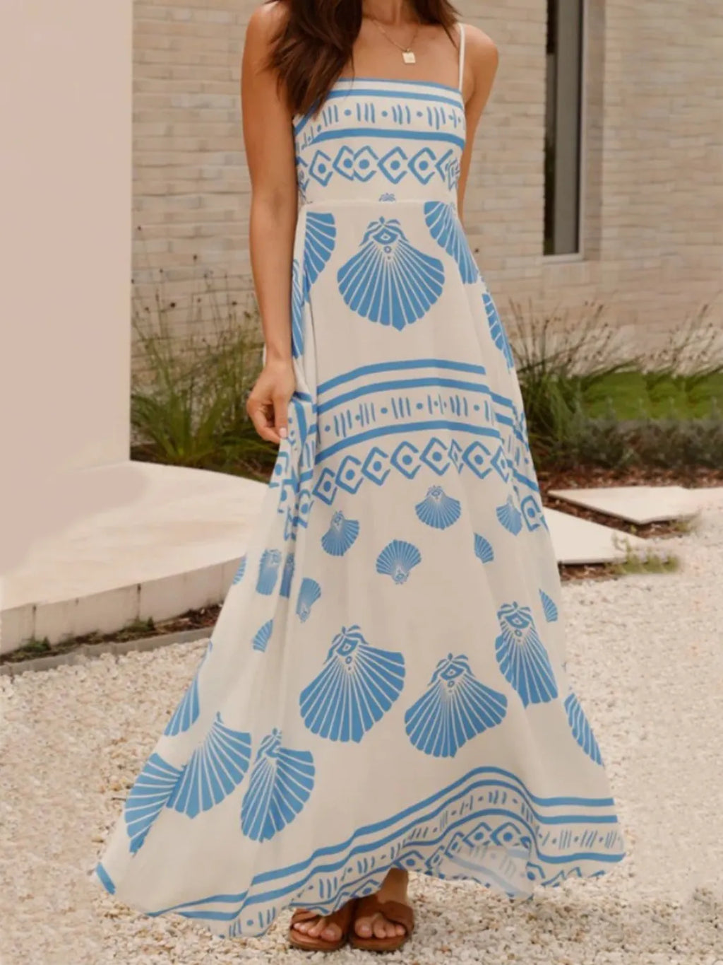 Seashell Print Spaghetti Strap Maxi Dress - Blushé Belle