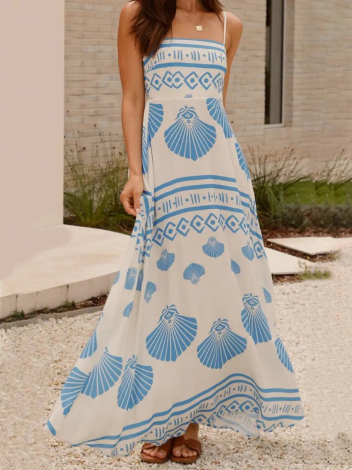 Seashell Print Spaghetti Strap Maxi Dress - Blushé Belle