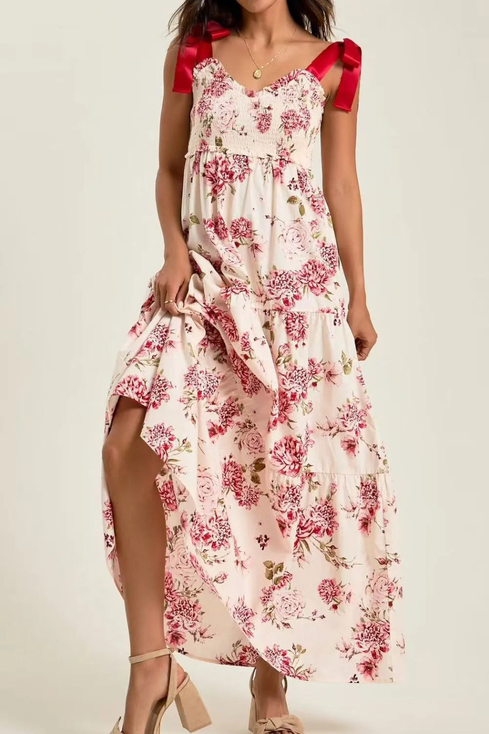 Floral Tiered Maxi Dress with Mixed Print Design - Blushé Belle
