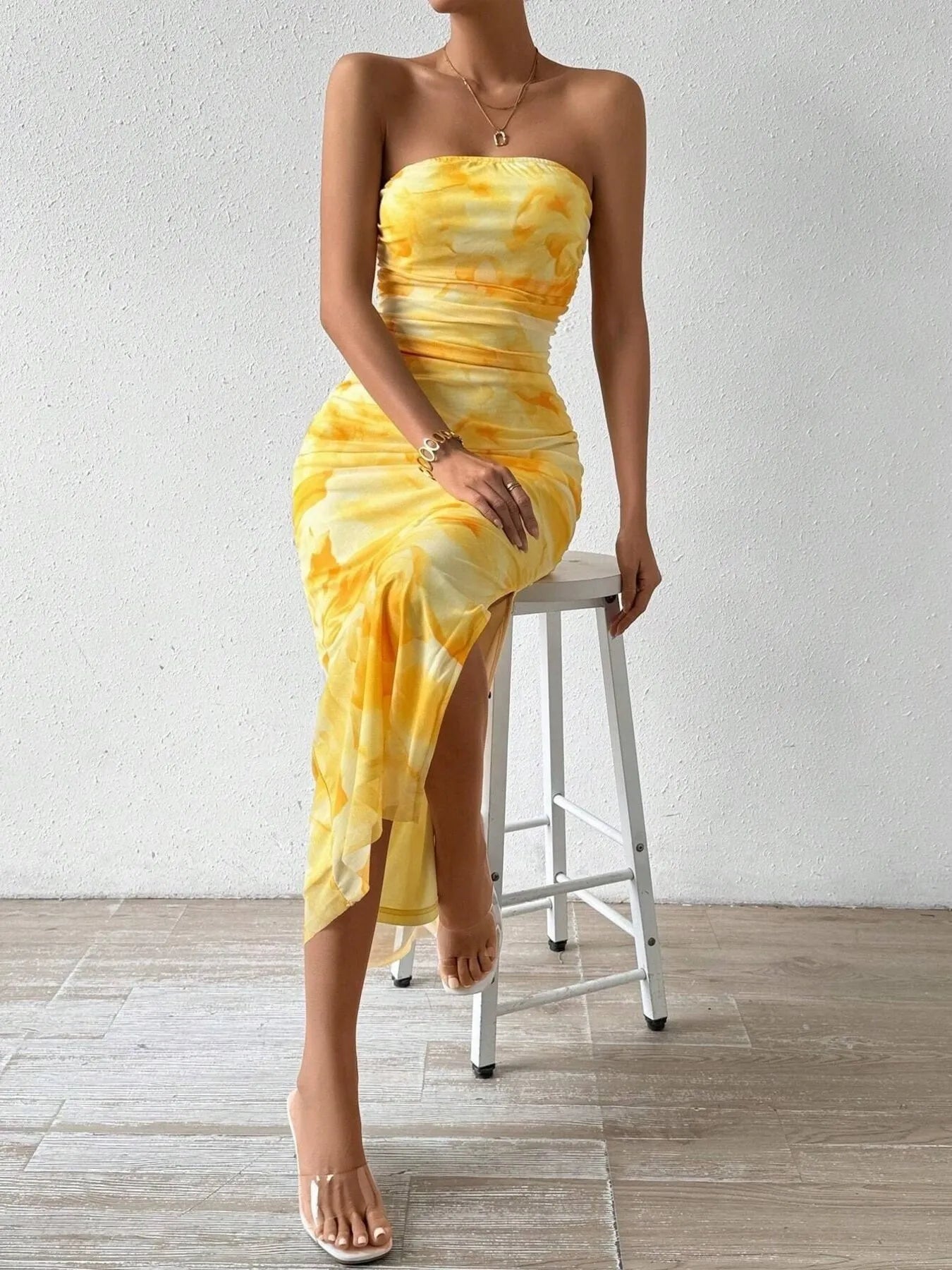 Printed Side Slit Tube Dress - Blushé Belle