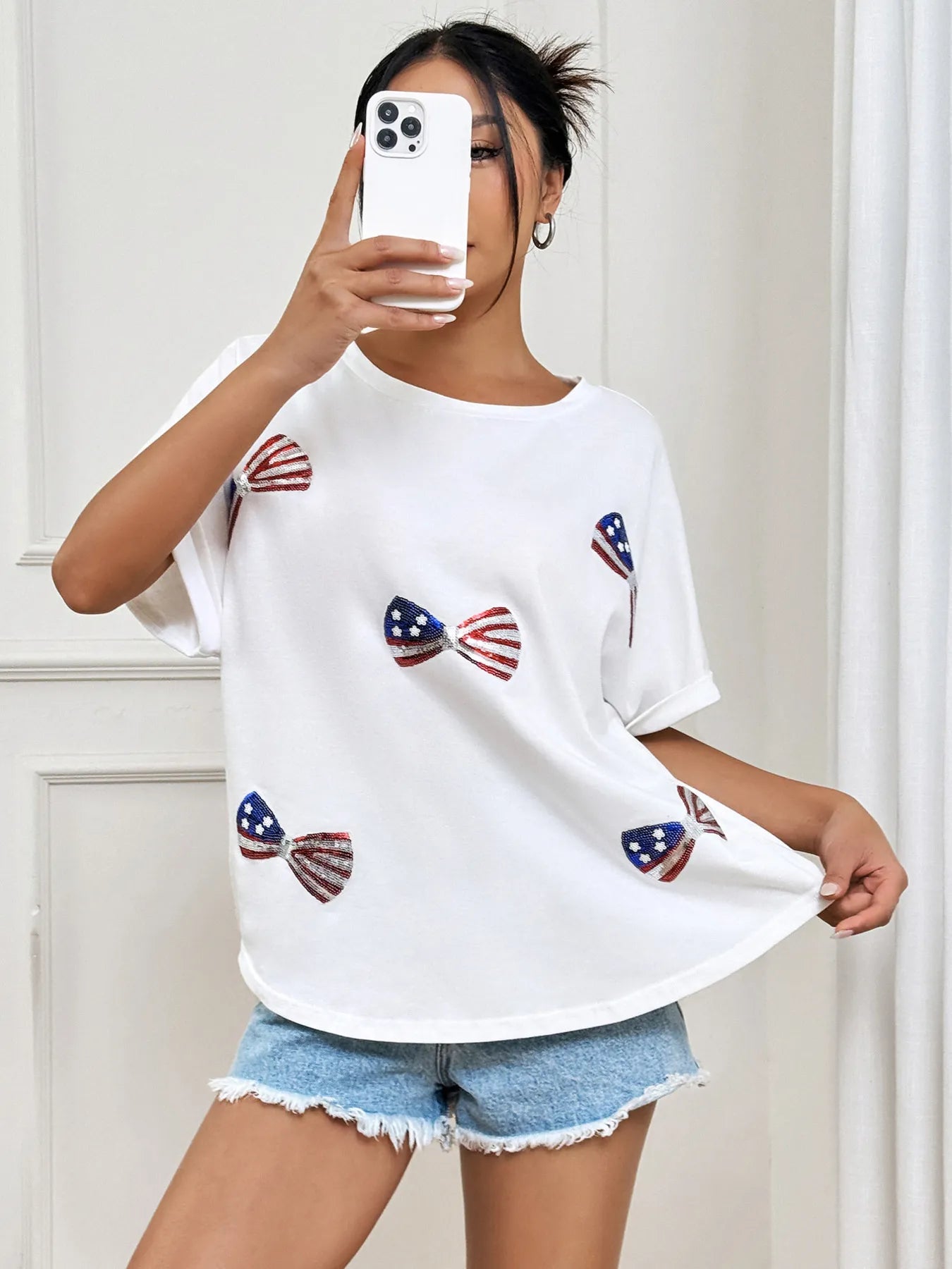 Bow Oversized Round Neck T-Shirt - Blushé Belle
