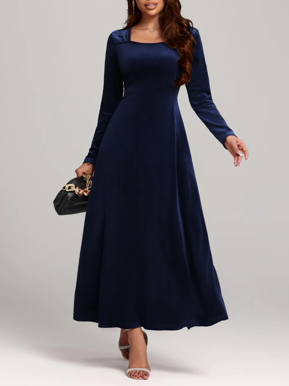 Square Neck Long Sleeve Velvet Dress - Blushé Belle