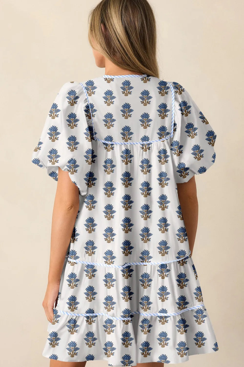 Floral Puff Sleeve Mini Dress with Pockets - Blushé Belle