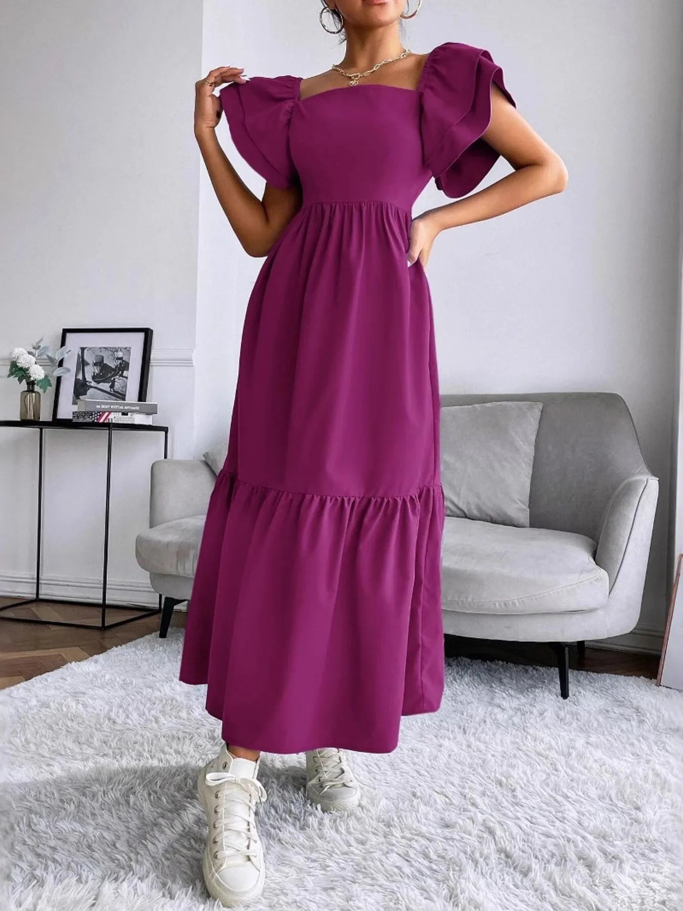 Tiered Square Neck Maxi Dress - Blushé Belle