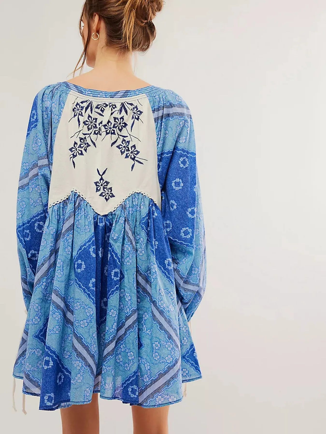 Printed Tie Neck Long Sleeve Dress - Blushé Belle