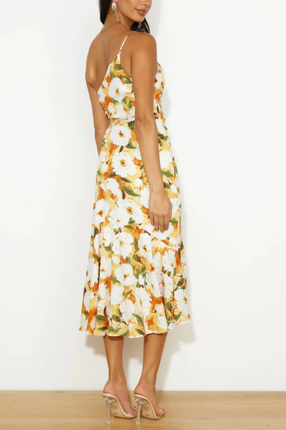 Ruched Printed Single Shoulder Midi Dress - Blushé Belle