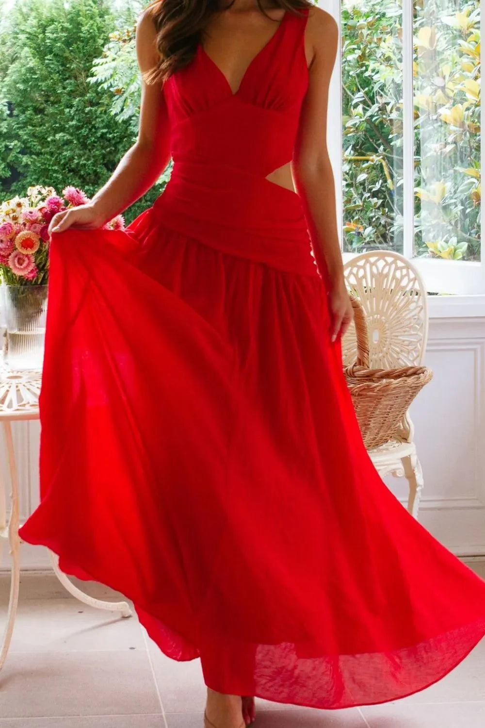 Cutout Back V-Neck Dress - Blushé Belle