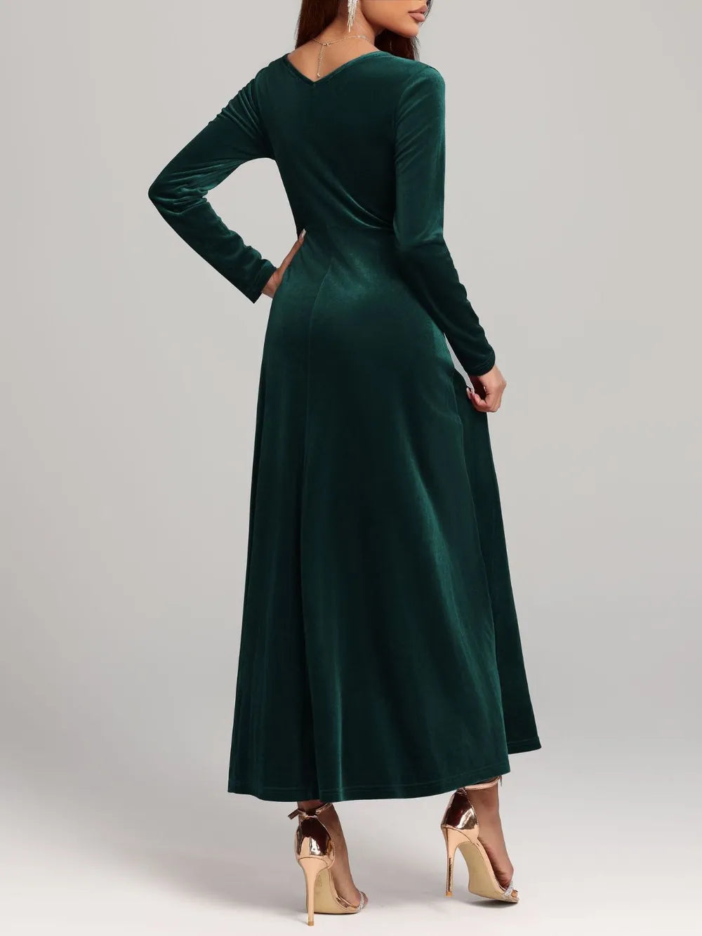 Square Neck Long Sleeve Velvet Dress - Blushé Belle