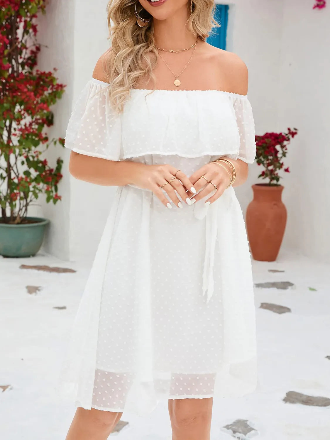 Off Should Short Sleeve Mini Dress - Blushé Belle