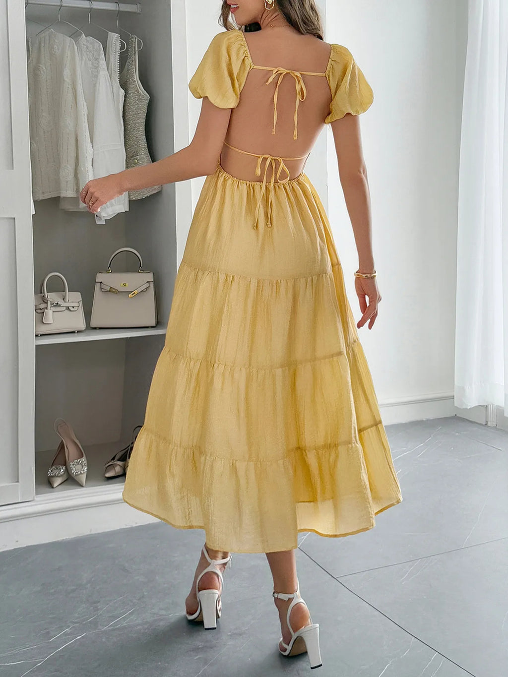 V-Neck Short Sleeve Midi Dress - Blushé Belle