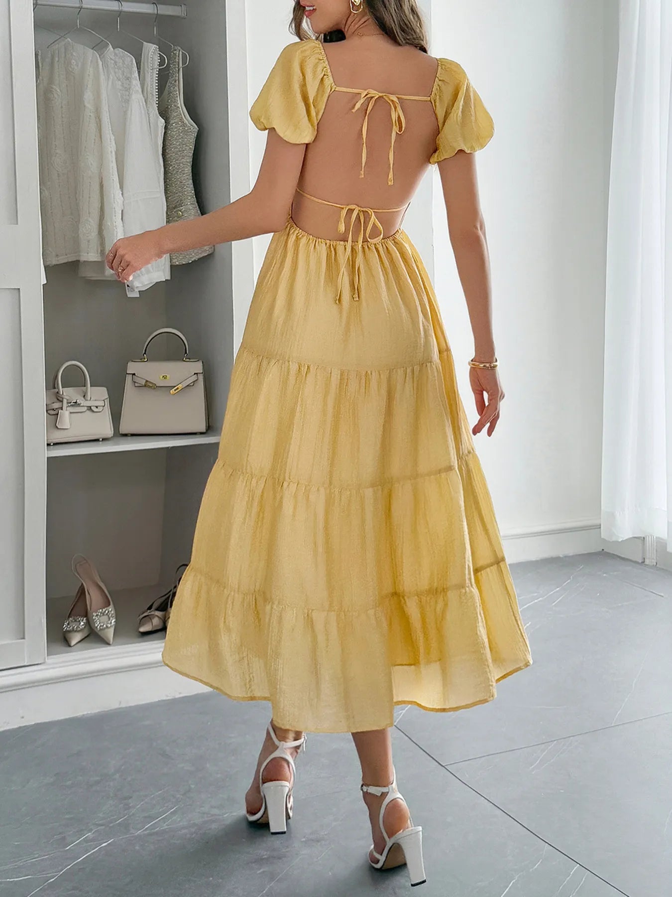 V-Neck Short Sleeve Midi Dress - Blushé Belle