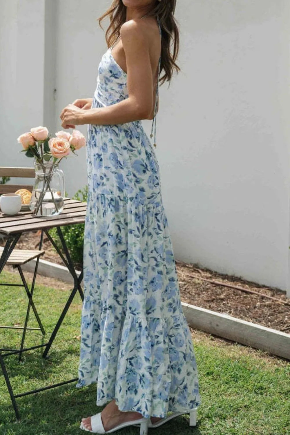 Floral Halter Neck Tiered Maxi Dress - Blushé Belle