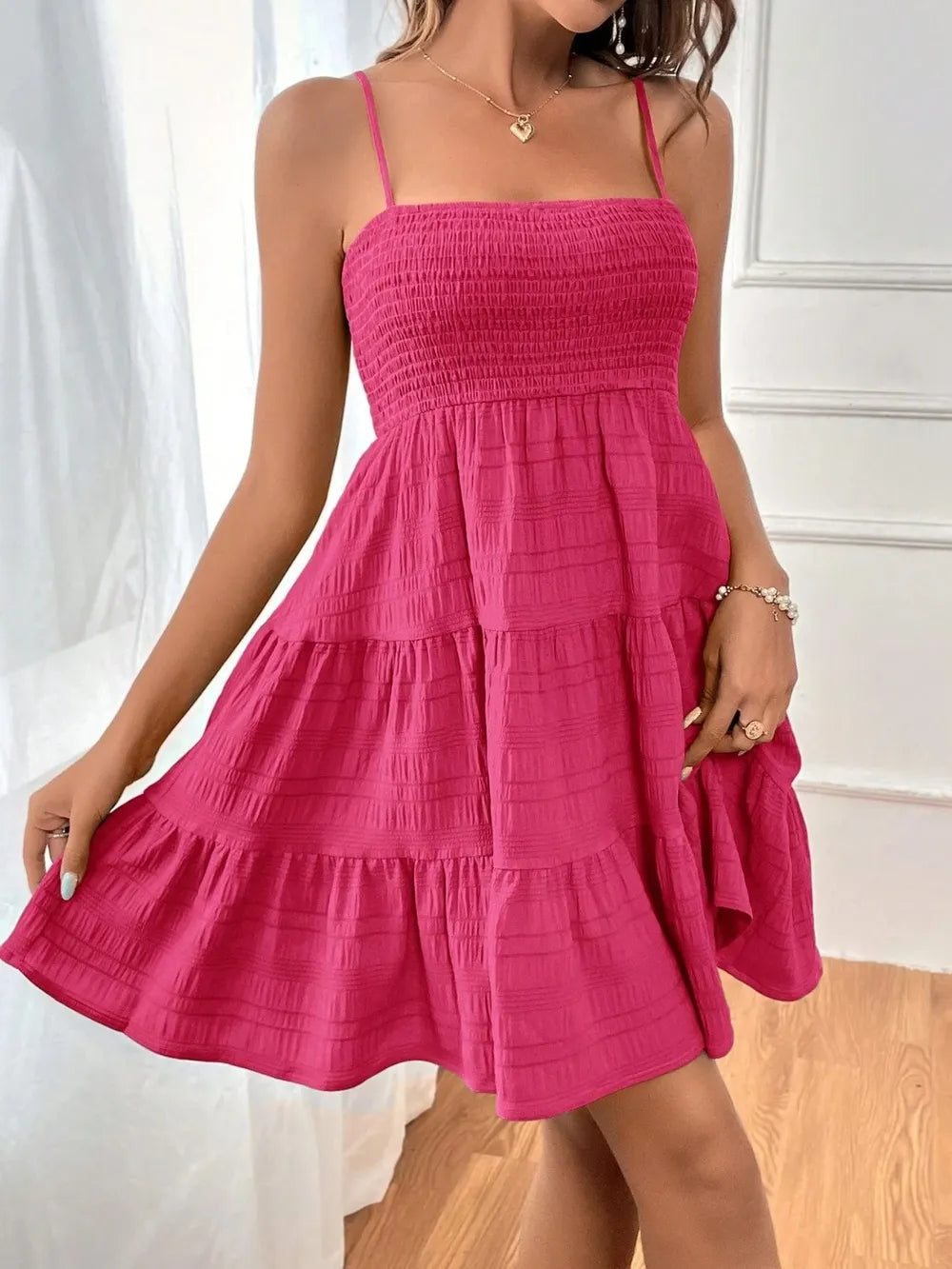 Tiered Smocked Square Neck Cami Dress - Blushé Belle