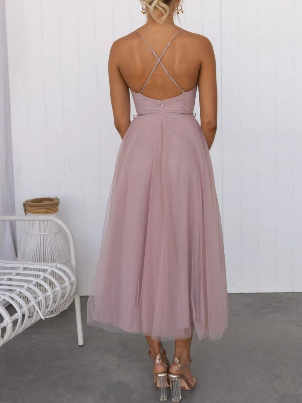 Sweetheart Neck Tulle Midi Dress - Blushé Belle