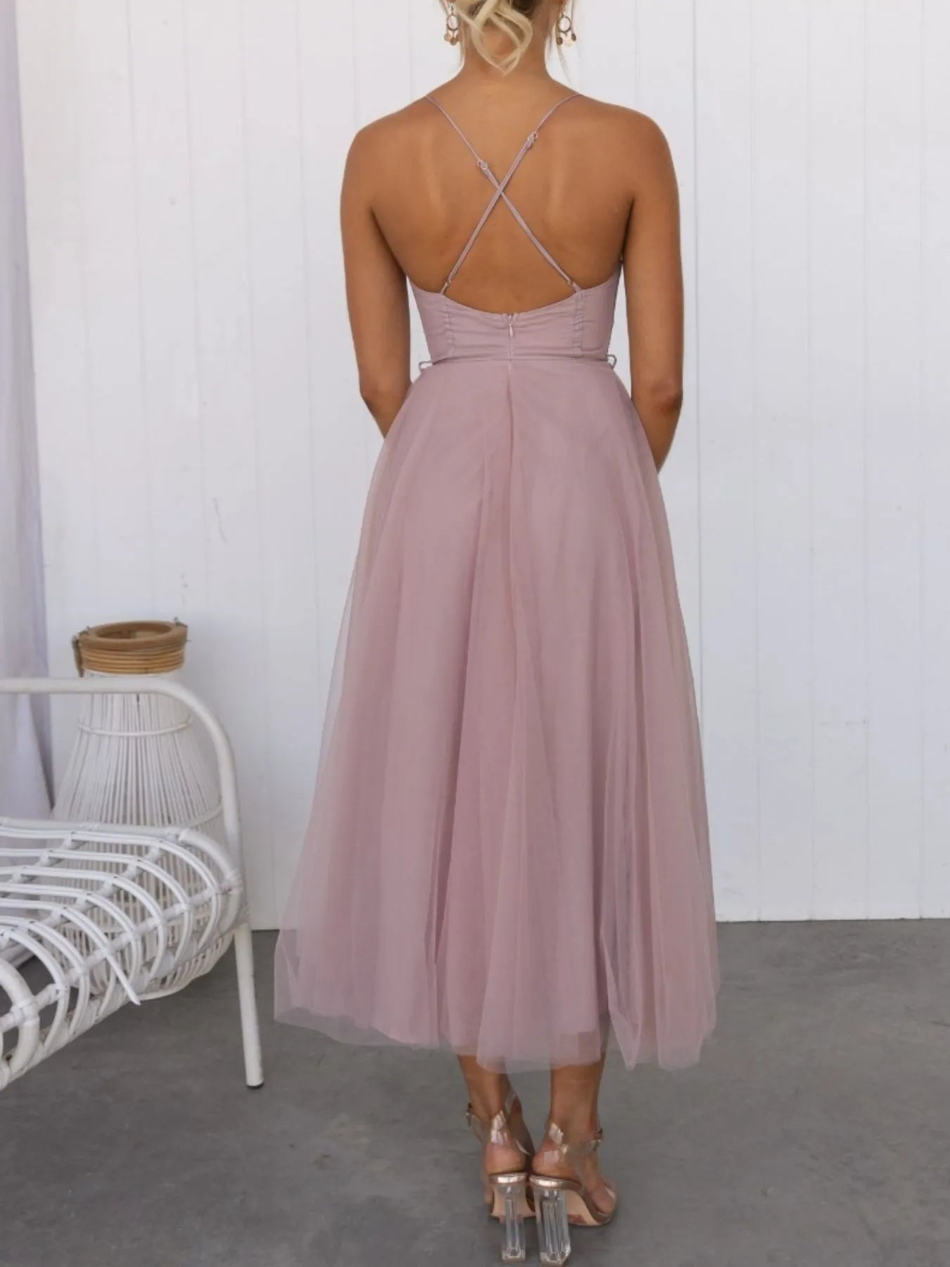 Sweetheart Neck Tulle Midi Dress - Blushé Belle