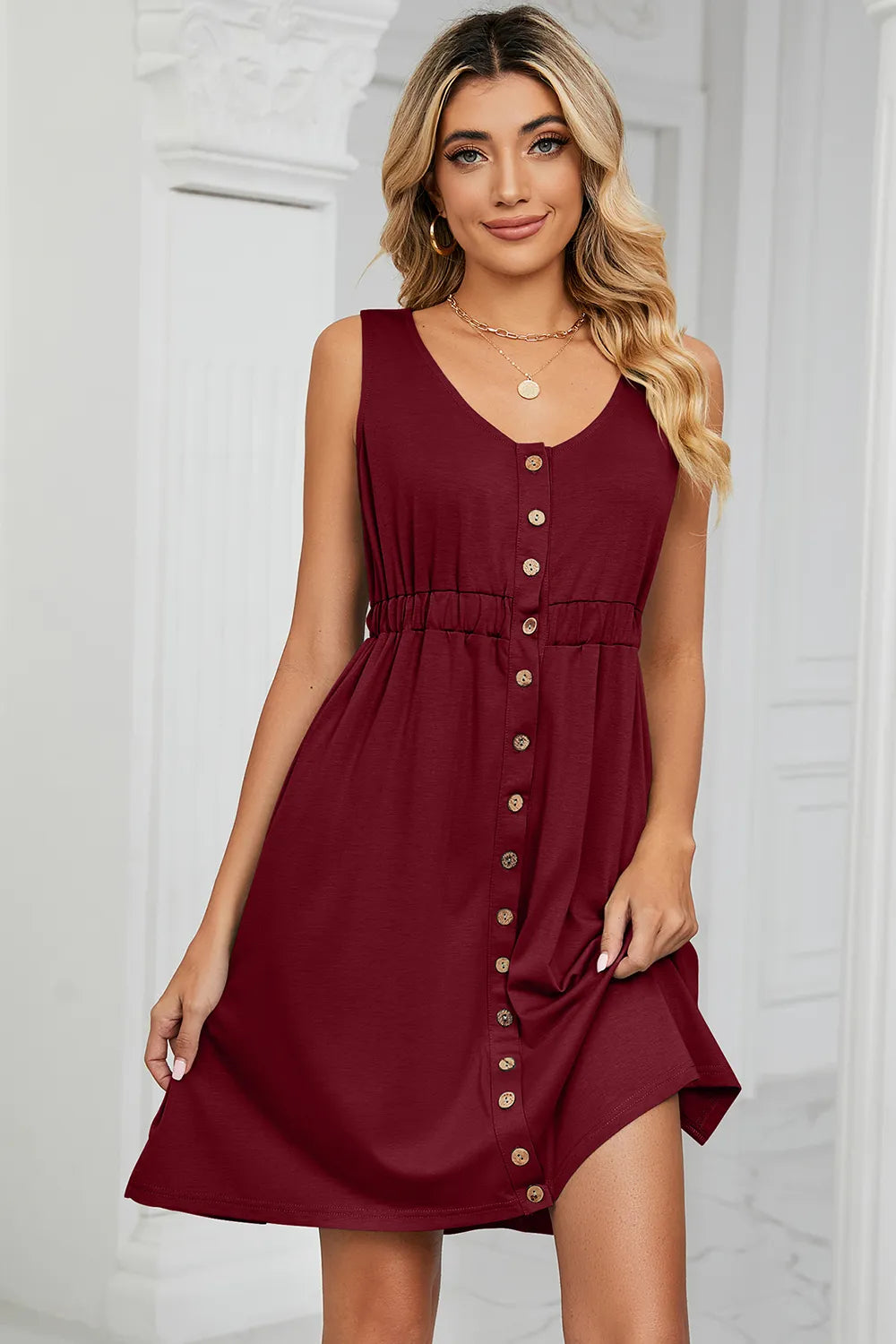 Buttoned Wide Strap Mini Dress - Blushé Belle