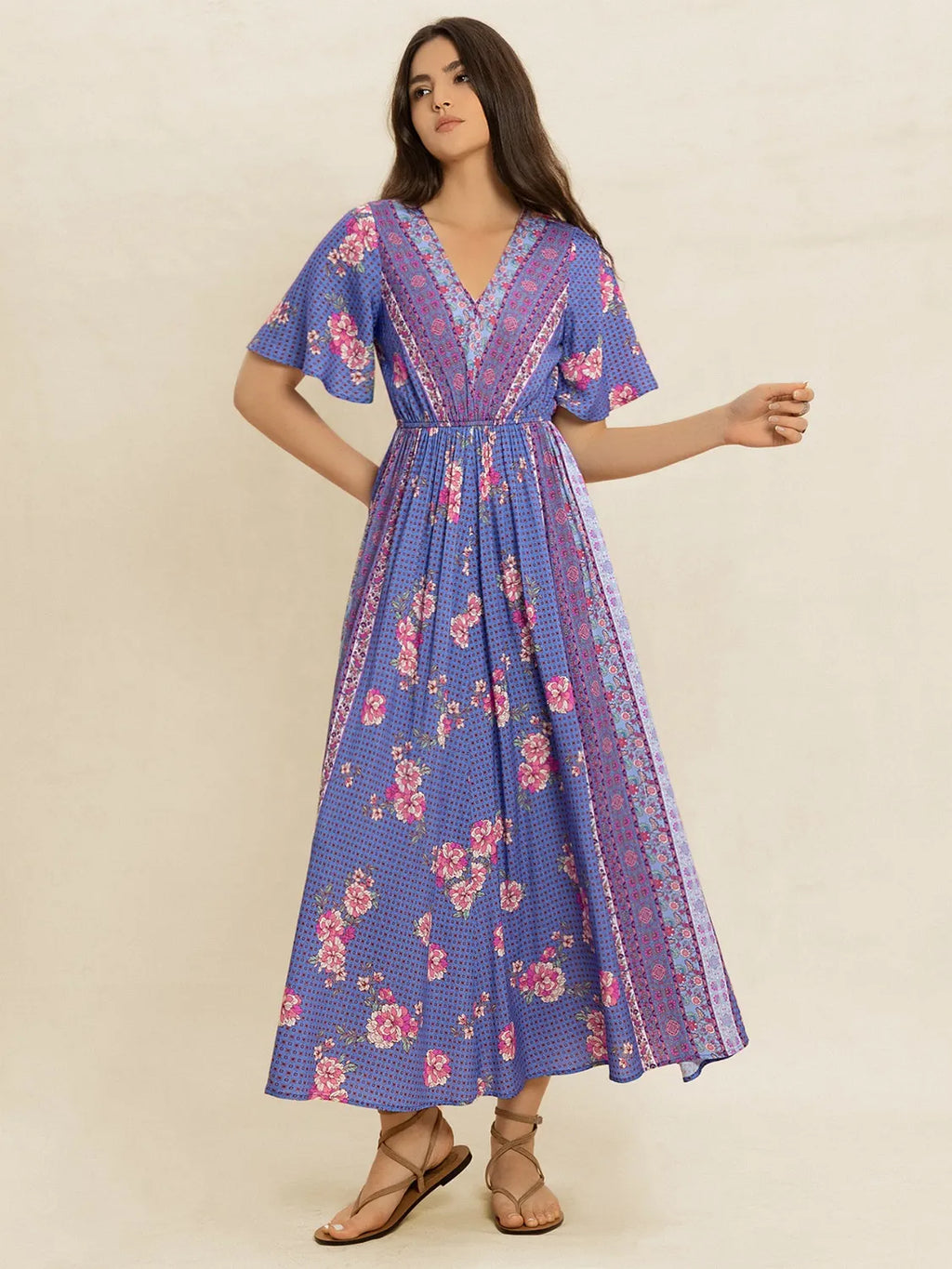 Printed Short Sleeve Midi Dress - Blushé Belle