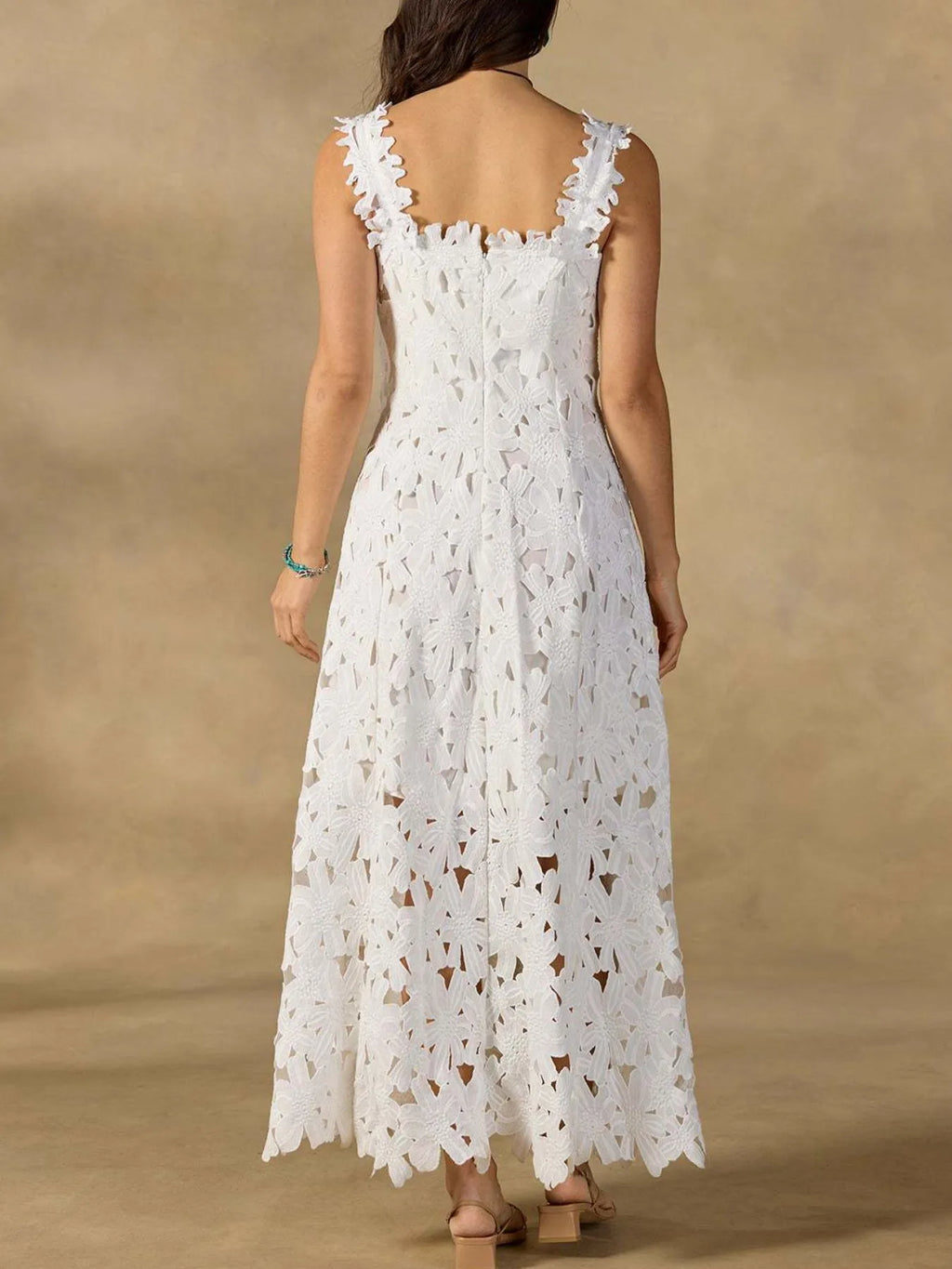 Lace Flower Round Neck Maxi Dress - Blushé Belle