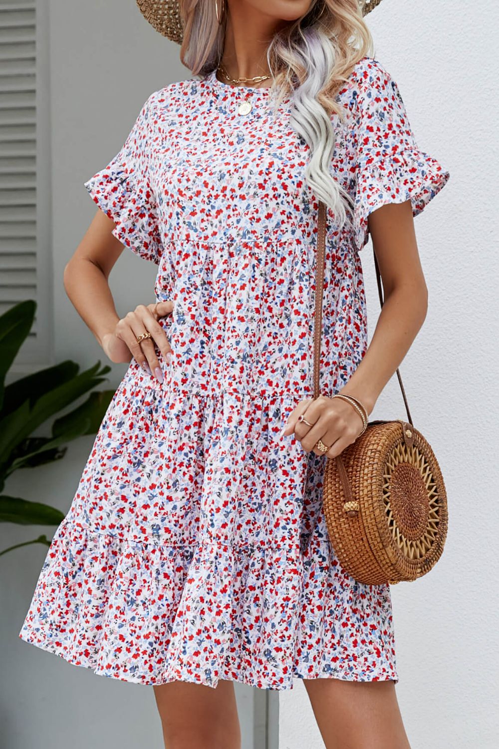 Ditsy Floral Flounce Sleeve Tiered Dress - Blushé Belle