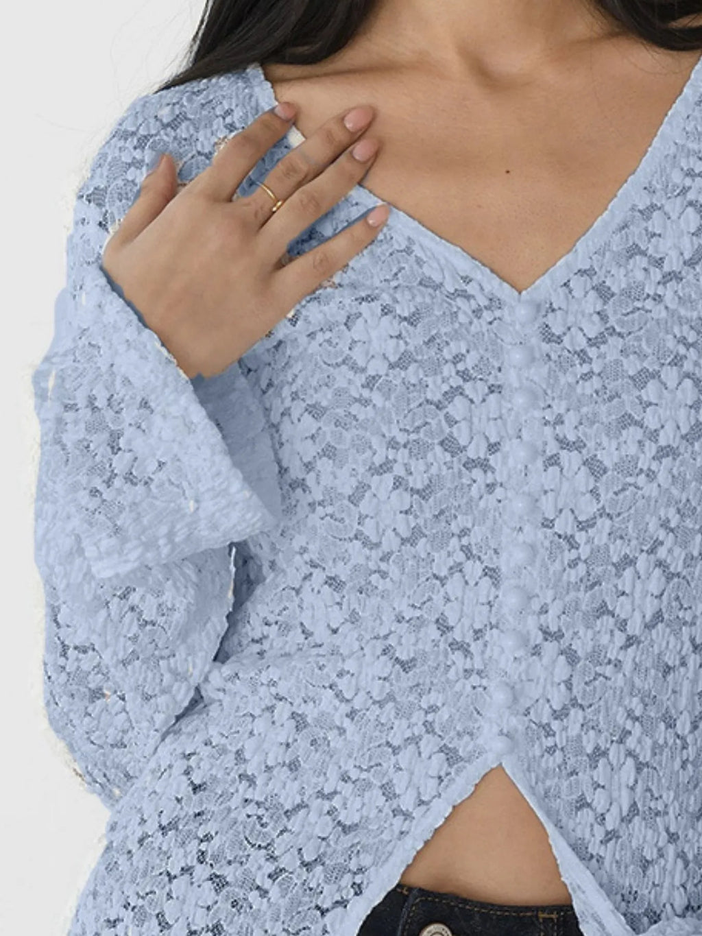 Lace V-Neck Flare Sleeve T-Shirt - Blushé Belle
