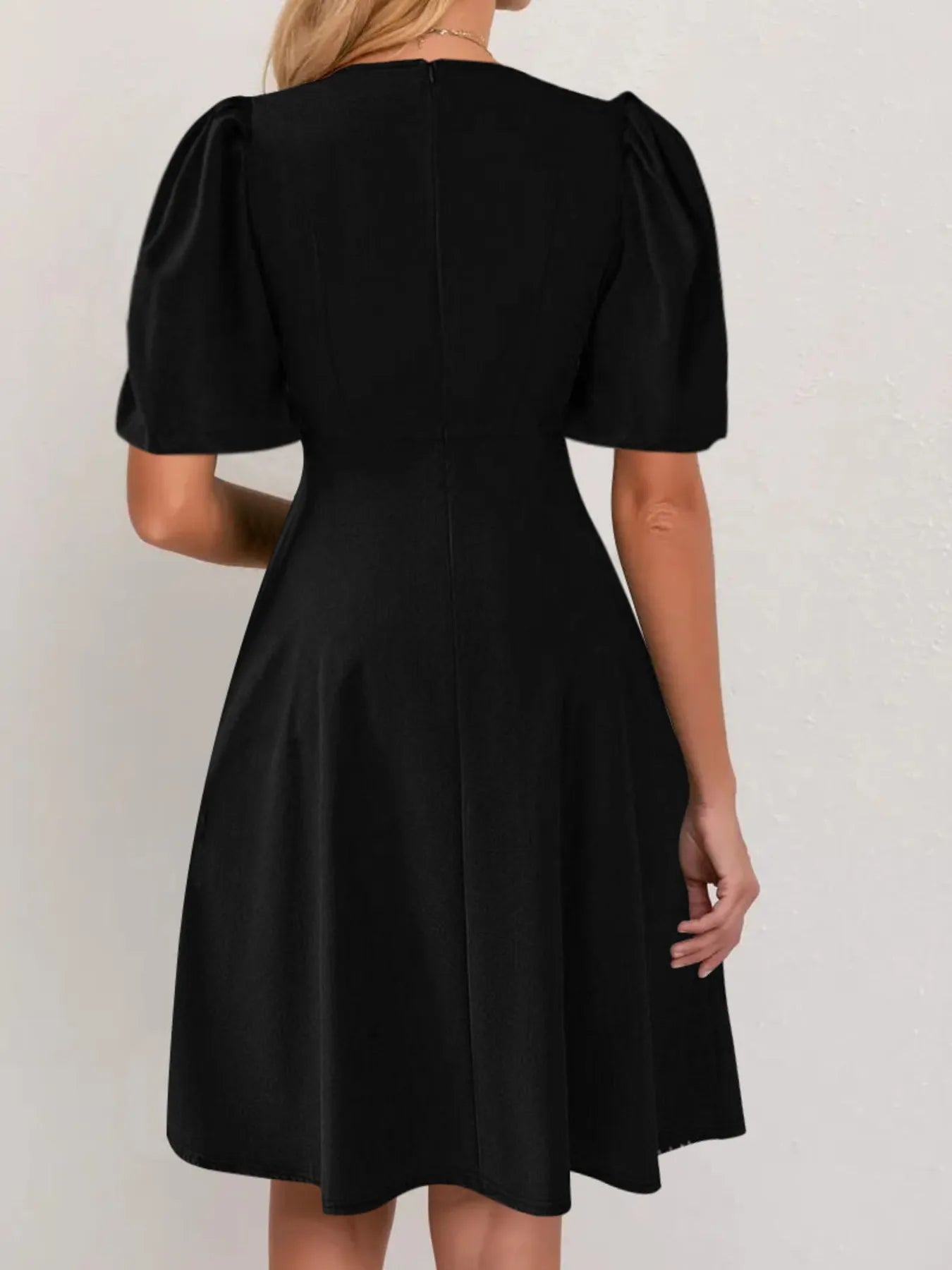 Round Neck Puff Sleeve A-Line Dress - Blushé Belle