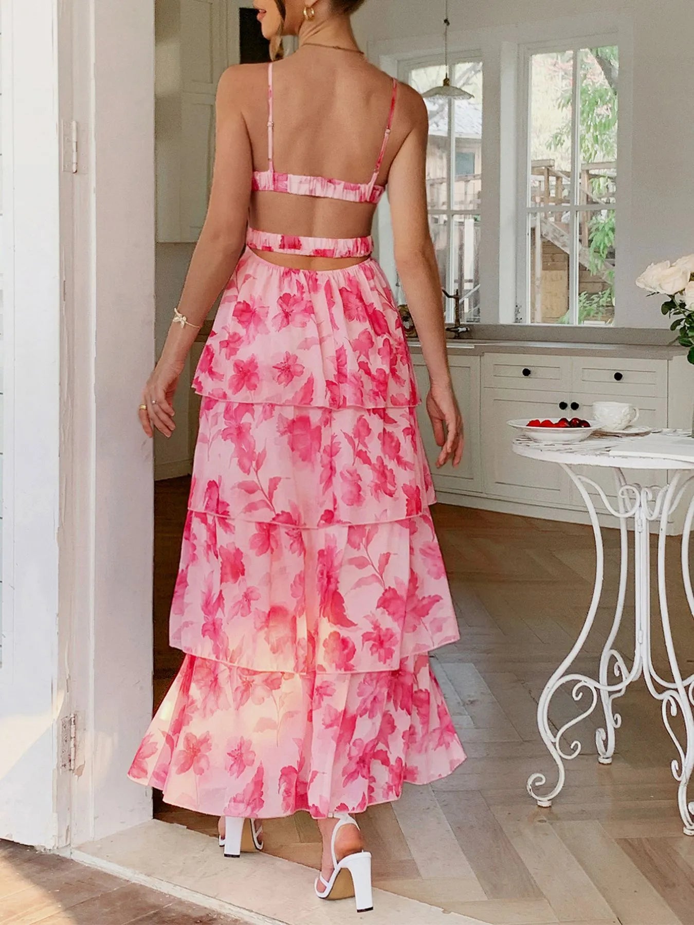 Floral Print Layered Maxi Cami Dress - Blushé Belle