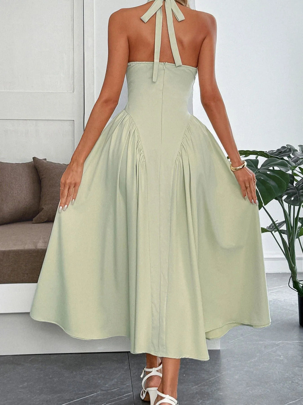 Halter Neck Ruched Midi Dress - Blushé Belle