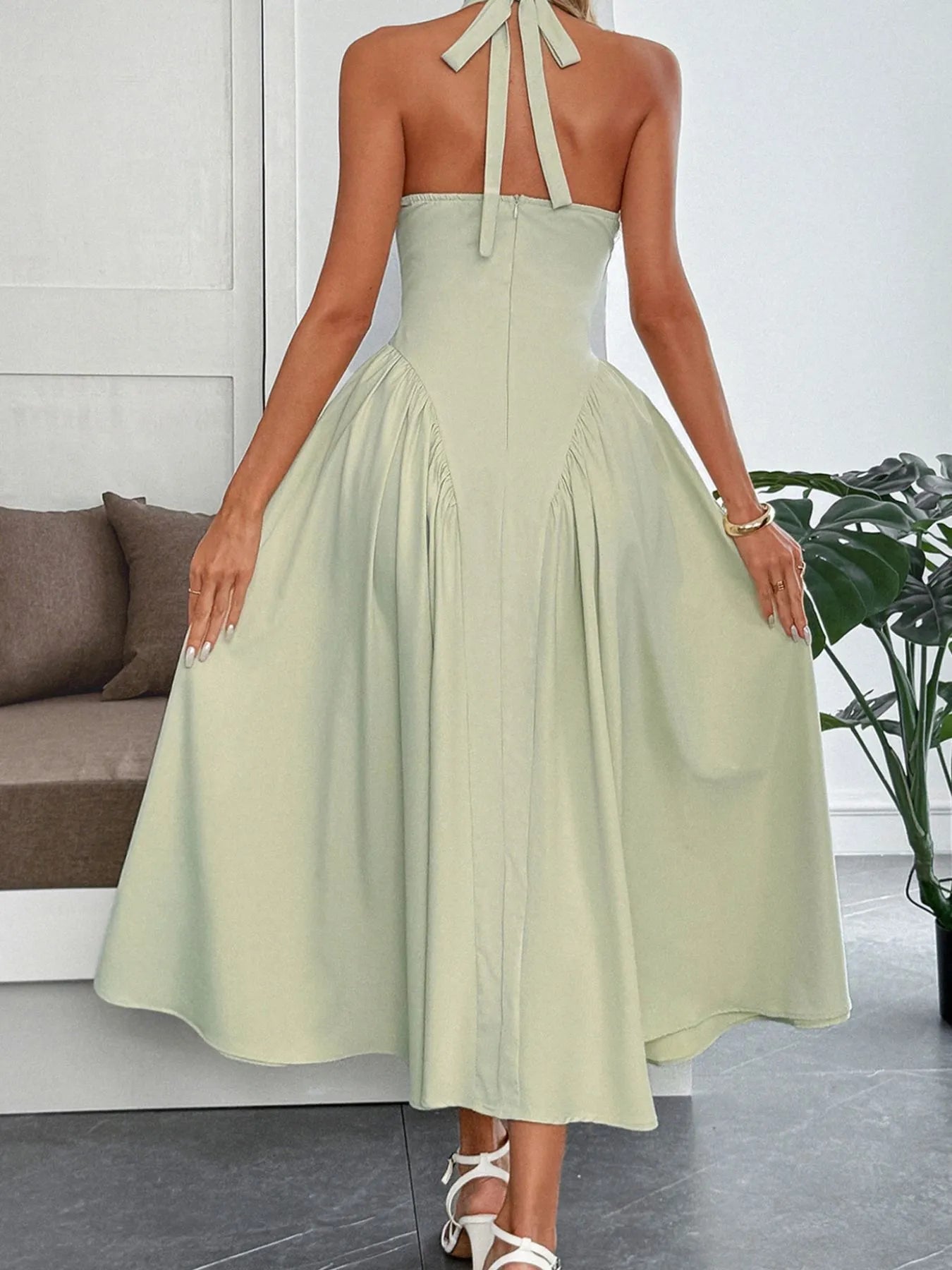 Halter Neck Ruched Midi Dress - Blushé Belle