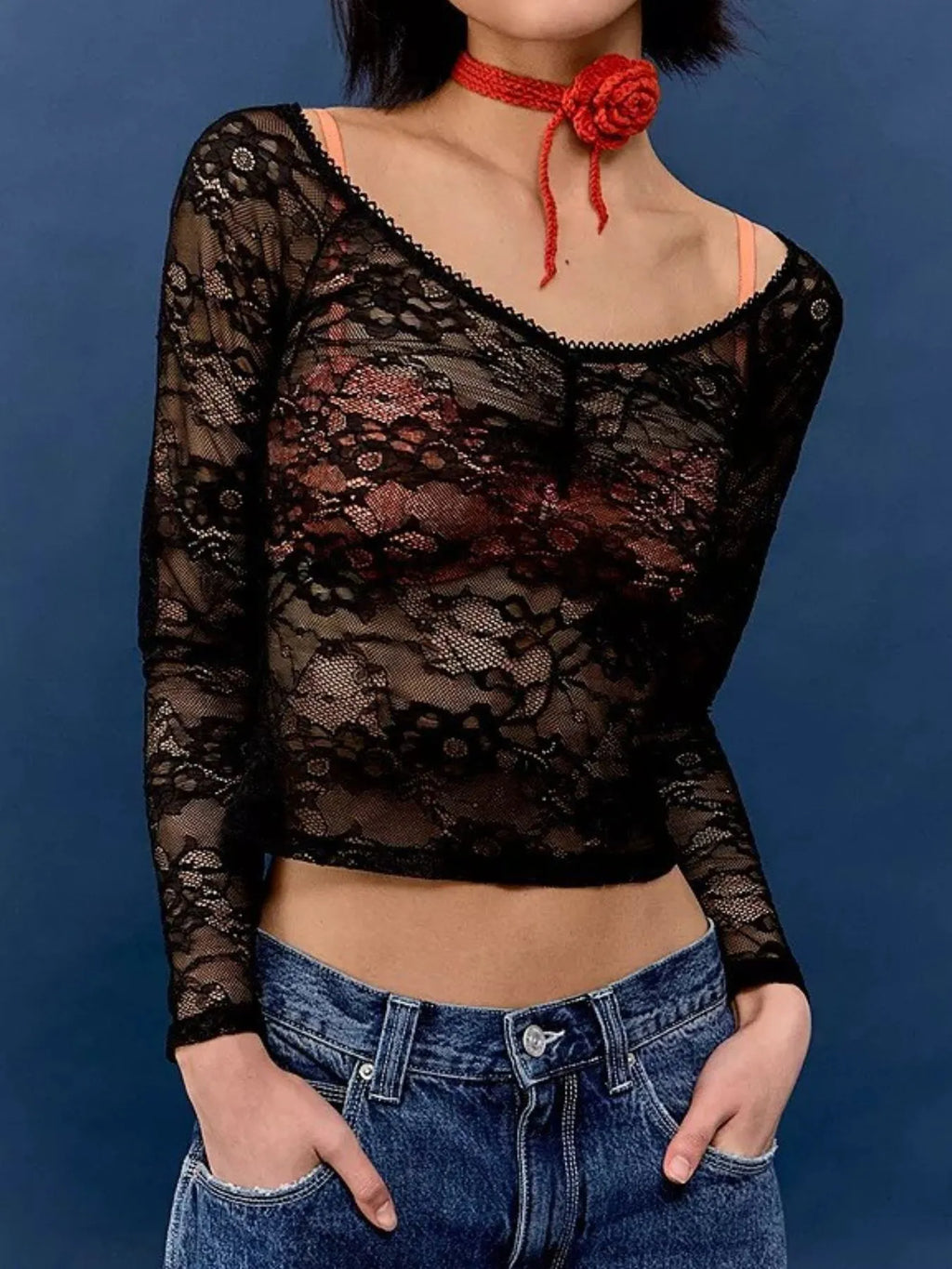 Lace Sheer Long Sleeve T-Shirt - Blushé Belle