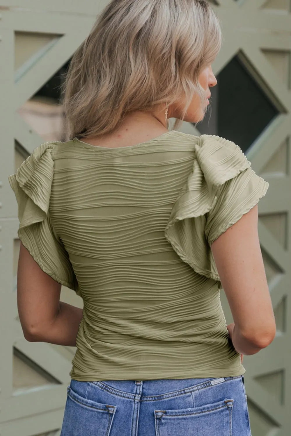 Ruffled Round Neck Textured Top - Blushé Belle