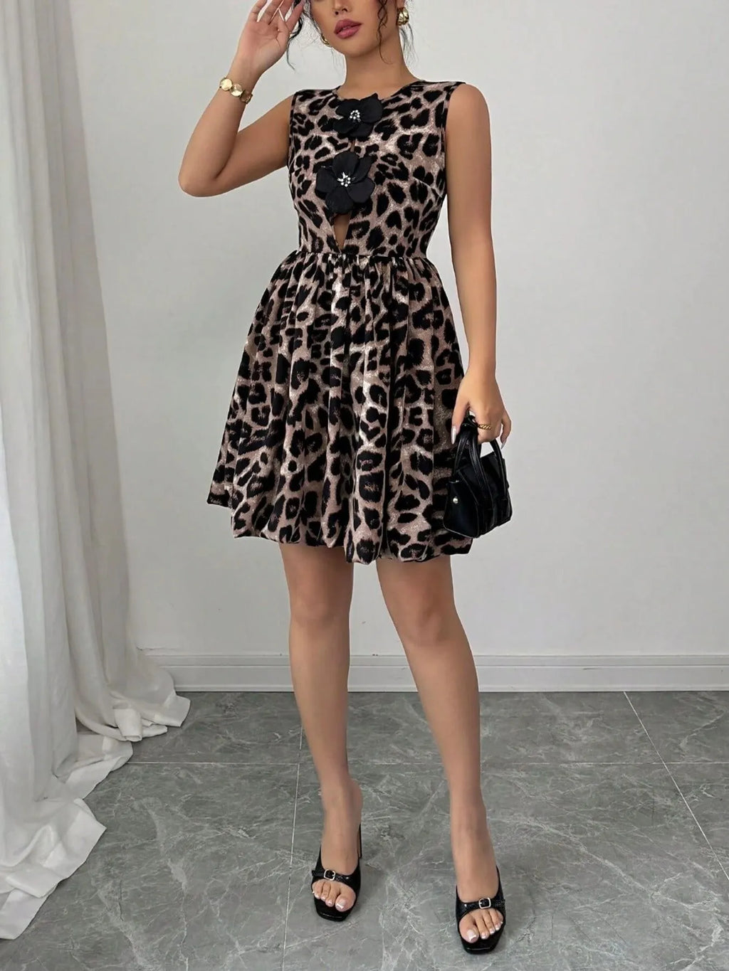 Leopard Print Sleeveless Fit and Flare Mini Dress - Blushé Belle