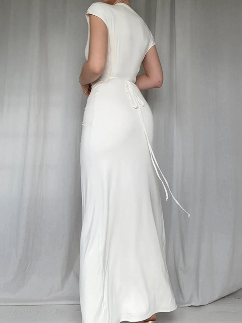 Ruched Slit Cap Sleeve Maxi Dress - Blushé Belle