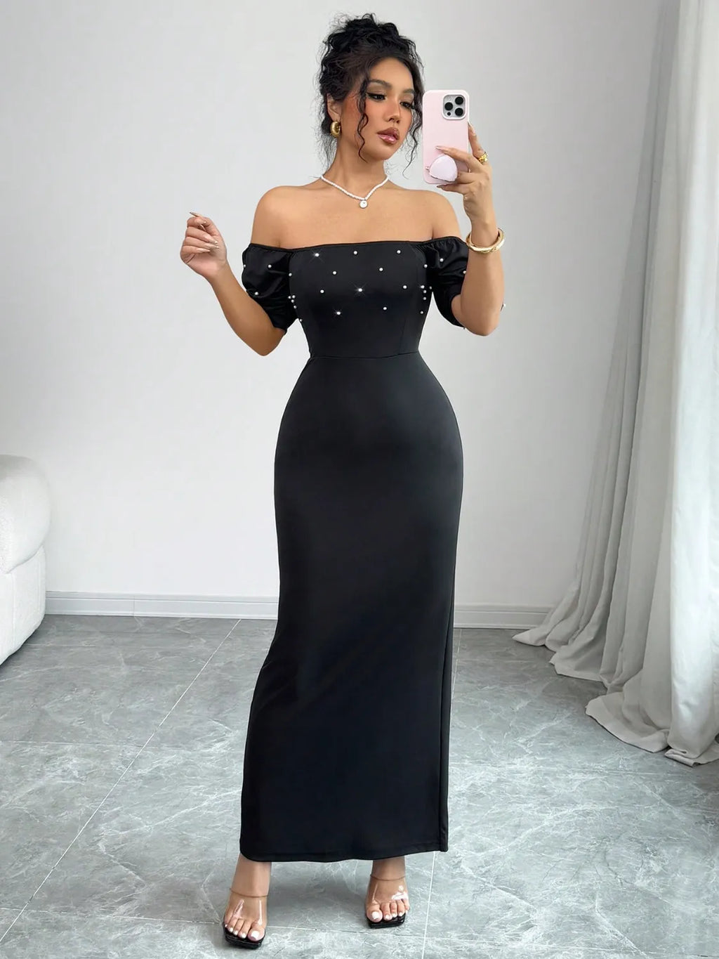Off Shoulder Short Sleeve Maxi Dress - Blushé Belle