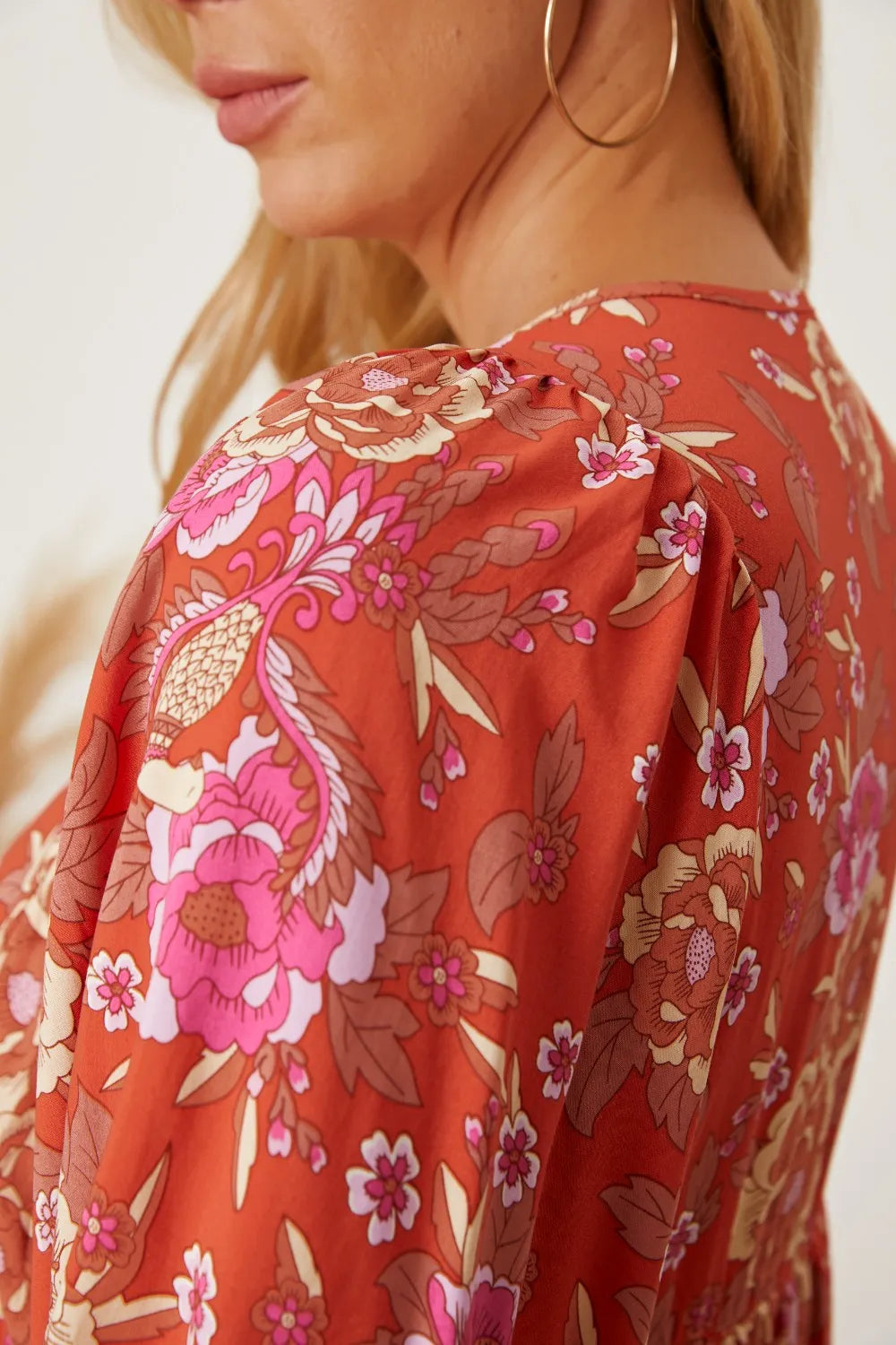 Floral Tie Neck Half Sleeve Dress - Blushé Belle