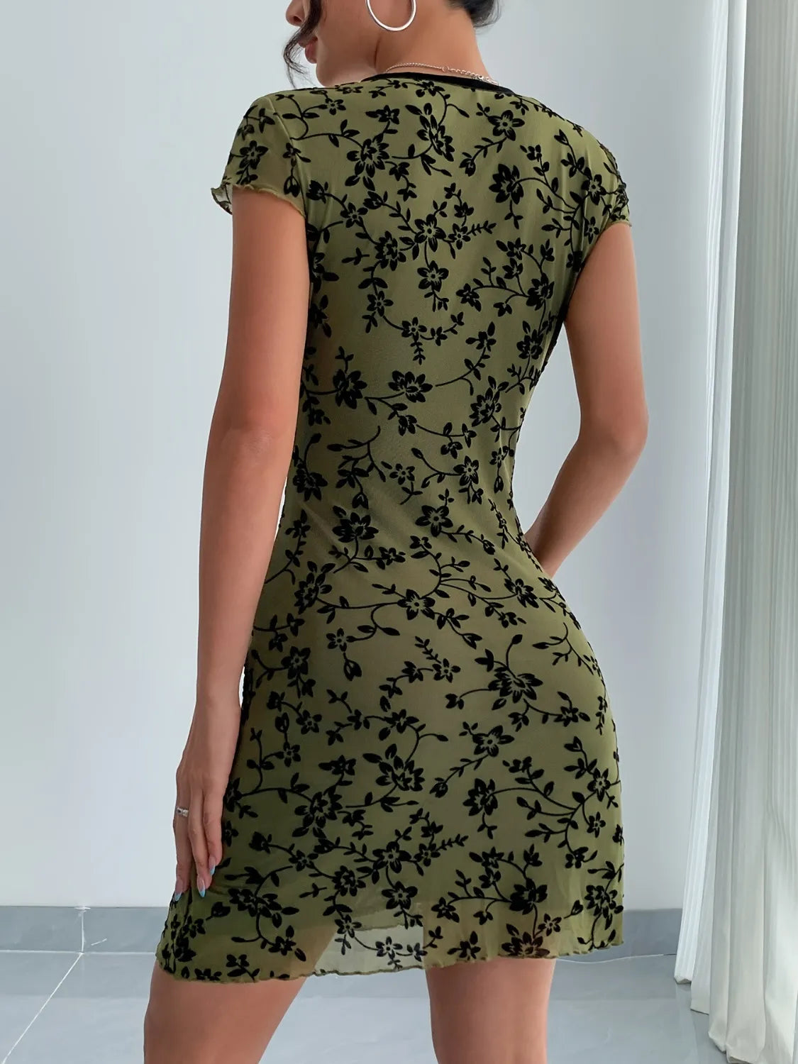 Printed V-Neck Short Sleeve Mini Dress - Blushé Belle
