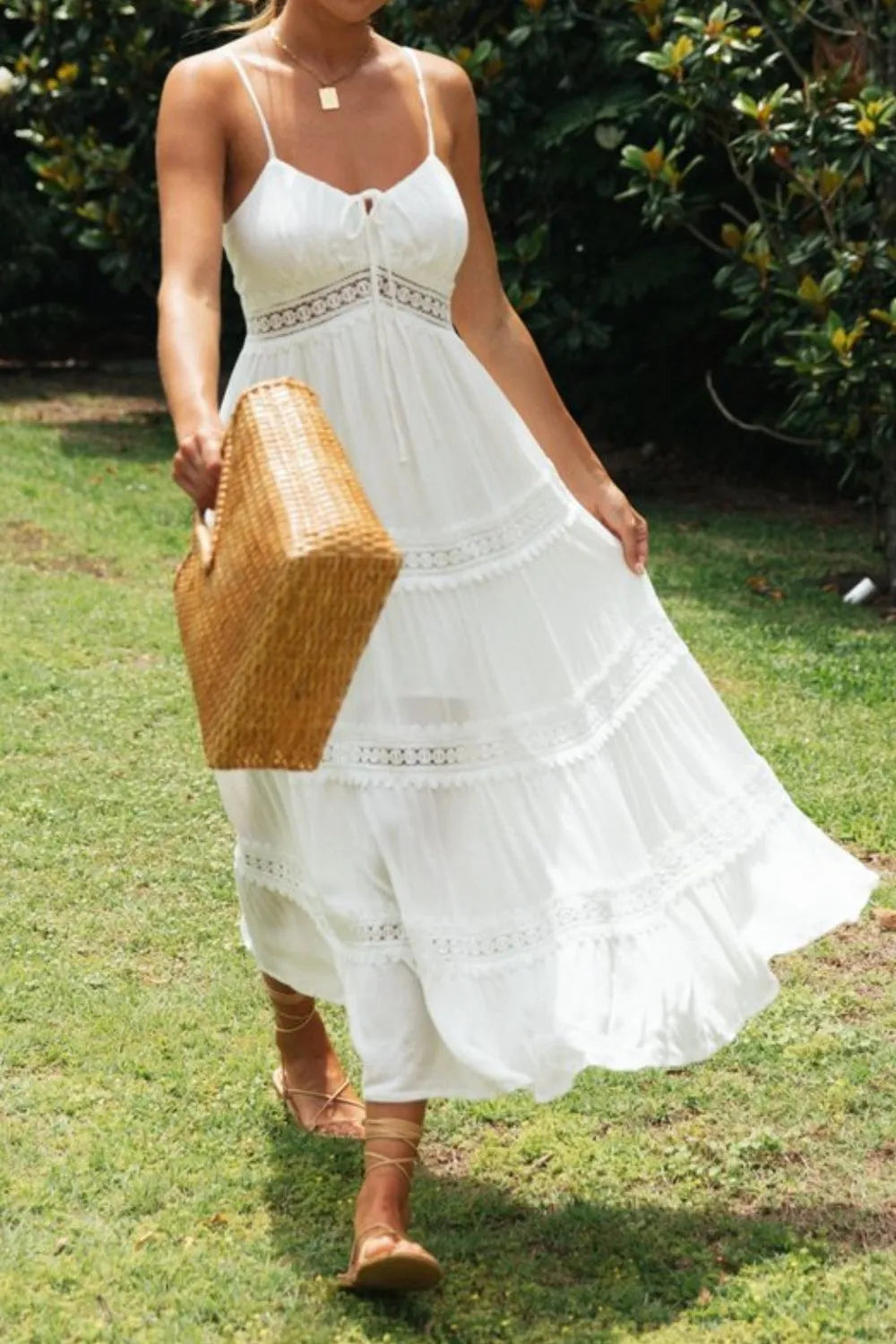 Lace Detail Smocked Midi Cami Dress - Blushé Belle